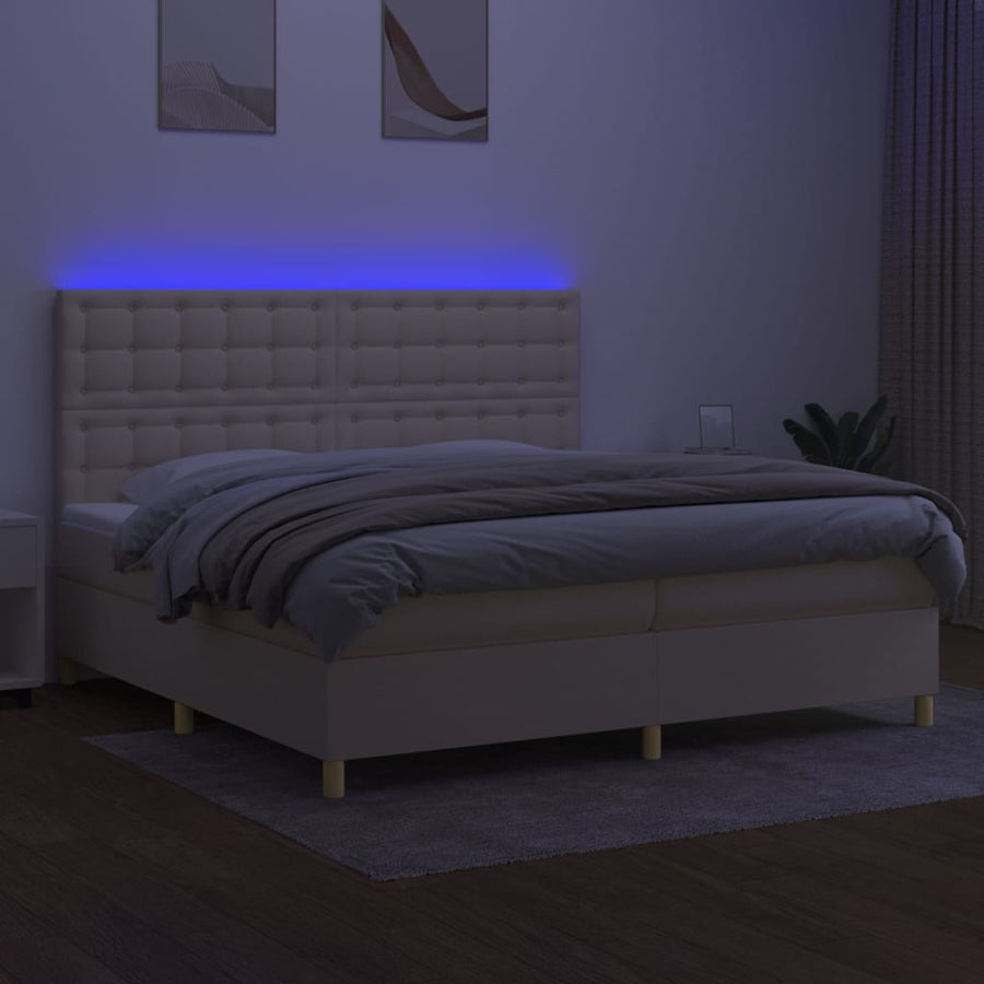 Boxspring Met Matras En Led Stof Kleurig Crème 200 x 200 cm Knopen