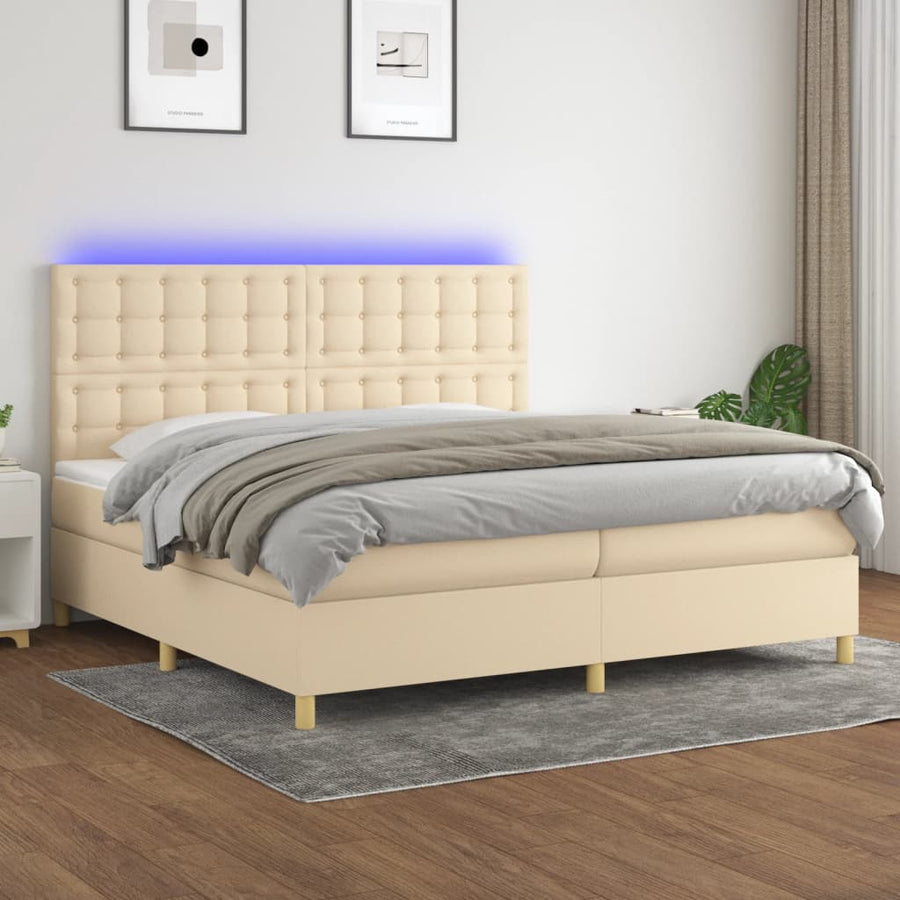 Boxspring Met Matras En Led Stof Kleurig Crème 200 x 200 cm Knopen