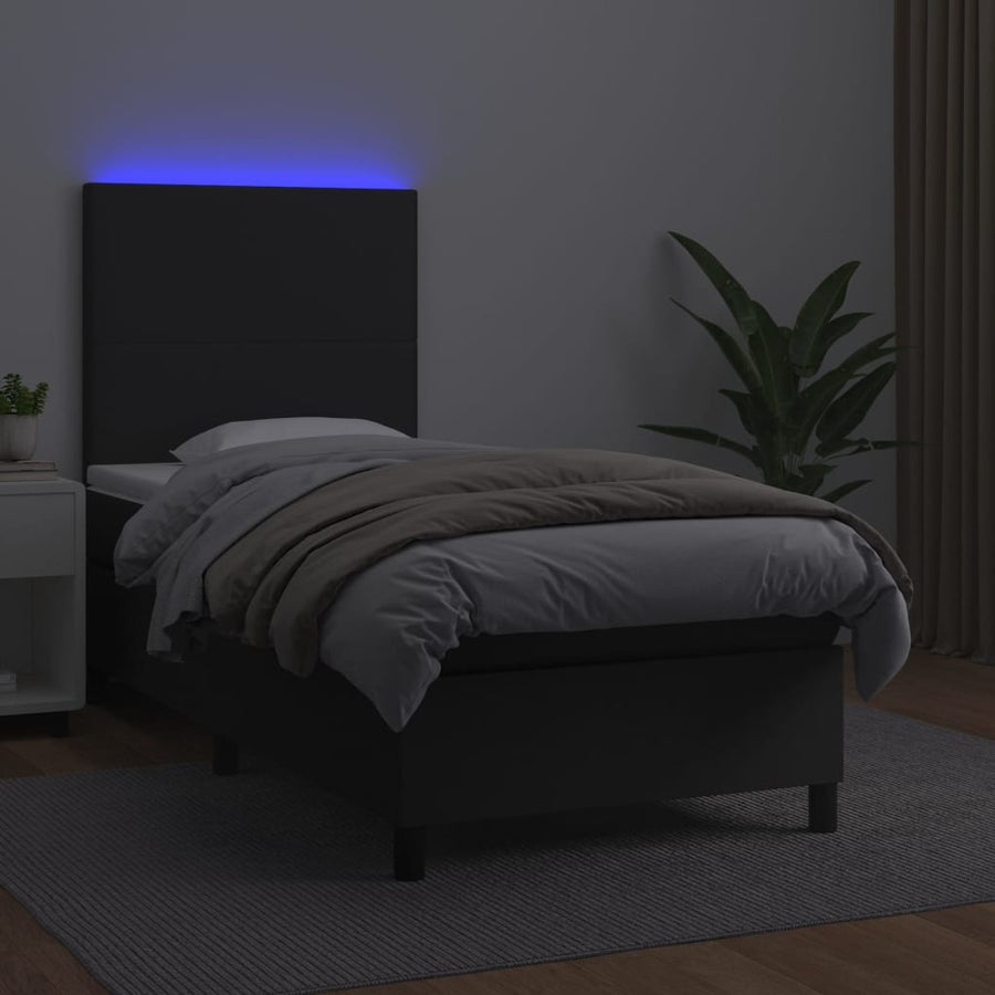 Boxspring Met Matras En Led Kunstleer Zwart 80 x 200 cm Effen ontwerp