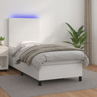 Boxspring Met Matras En Led Kunstleer Wit 80 x 200 cm Effen ontwerp