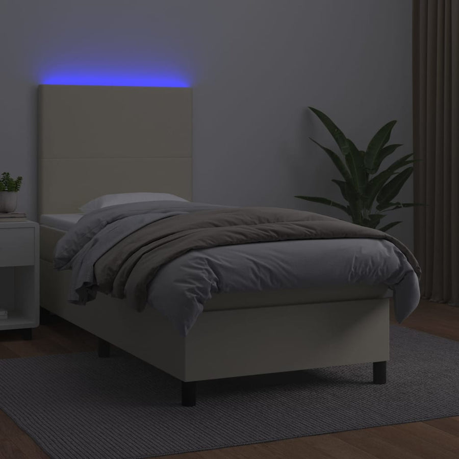 Boxspring Met Matras En Led Kunstleer Crèmekleurig 90X190 Cm 90 x 190 cm
