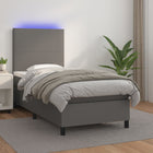 Boxspring Met Matras En Led Kunstleer Grijs 90 x 190 cm Effen ontwerp