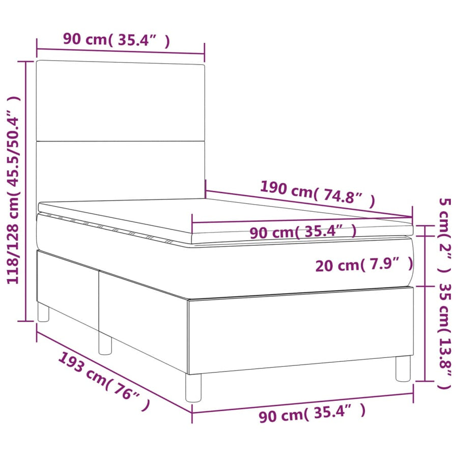 Boxspring Met Matras En Led Kunstleer Cappuccinokleur 90X190 Cm 90 x 190 cm Effen ontwerp