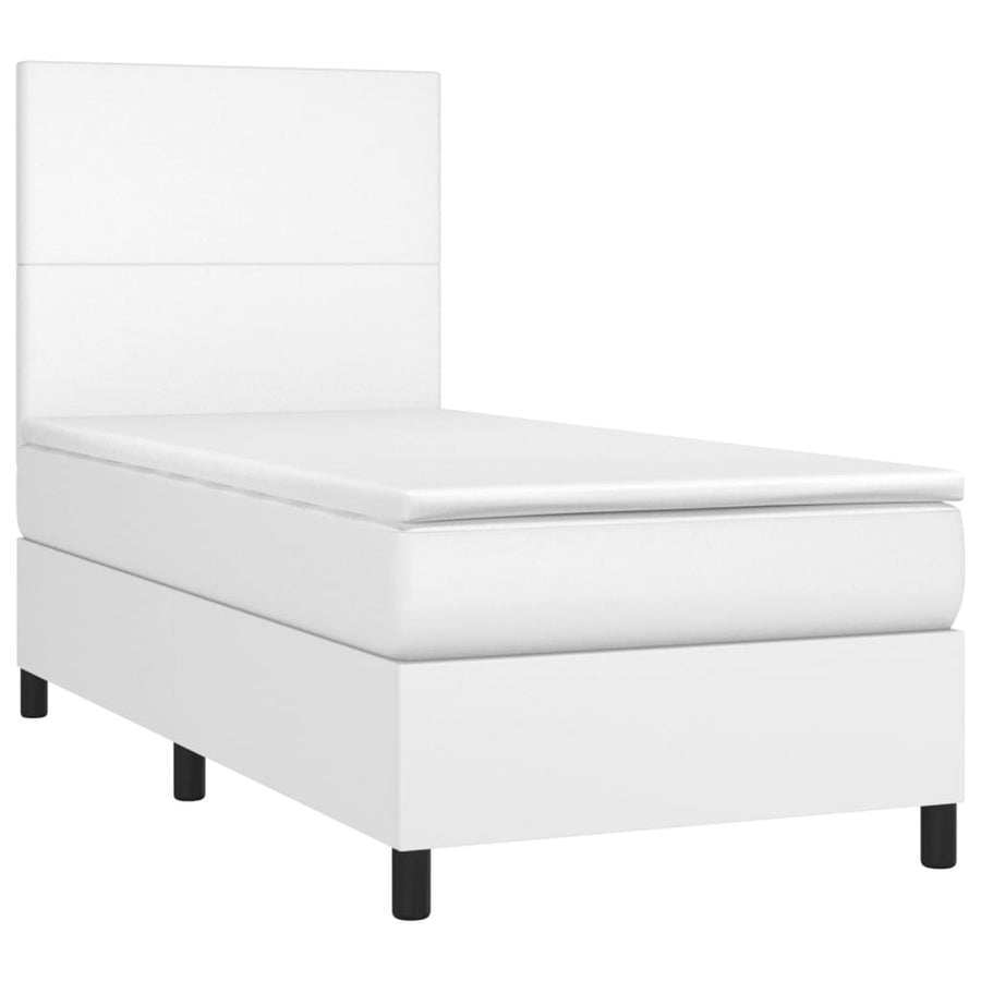 Boxspring Met Matras En Led Kunstleer Wit 90 x 200 cm Effen ontwerp