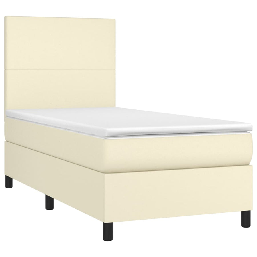 Boxspring Met Matras En Led Kunstleer Crèmekleurig 90X200 Cm 90 x 200 cm Effen ontwerp