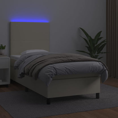 Boxspring Met Matras En Led Kunstleer Crèmekleurig 90X200 Cm 90 x 200 cm Effen ontwerp