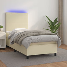 Boxspring Met Matras En Led Kunstleer Crèmekleurig 90X200 Cm 90 x 200 cm Effen ontwerp