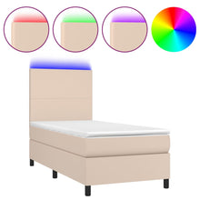 Boxspring Met Matras En Led Kunstleer Cappuccinokleur 90X200 Cm 90 x 200 cm Effen ontwerp