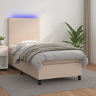Box spring bed with mattress and LED faux leather cappuccino color 90x200 cm