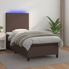 Boxspring Met Matras En Led Kunstleer Bruin 100 x 200 cm Effen ontwerp