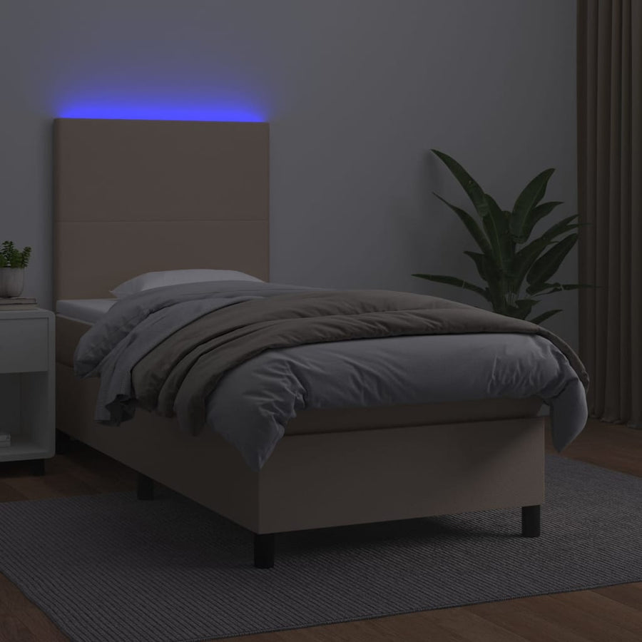 Boxspring met matras en LED kunstleer cappuccinokleur 100x200cm 100 x 200 cm Effen ontwerp