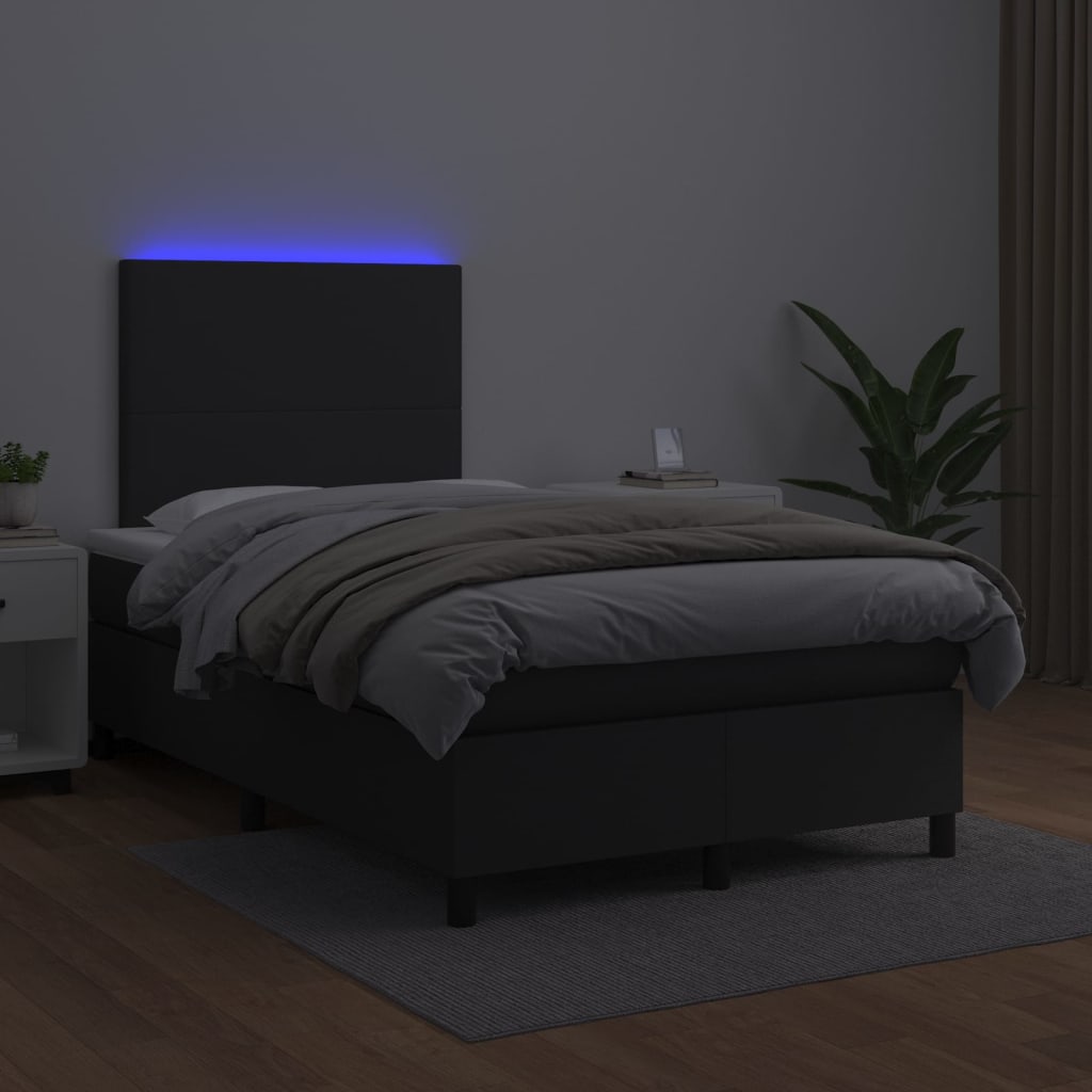 Boxspring Met Matras En Led Kunstleer Zwart 120 x 200 cm Effen ontwerp