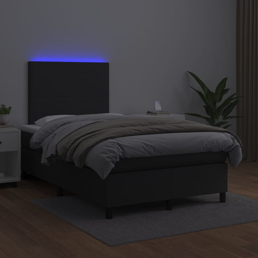 Boxspring Met Matras En Led Kunstleer Zwart 120 x 200 cm Effen ontwerp
