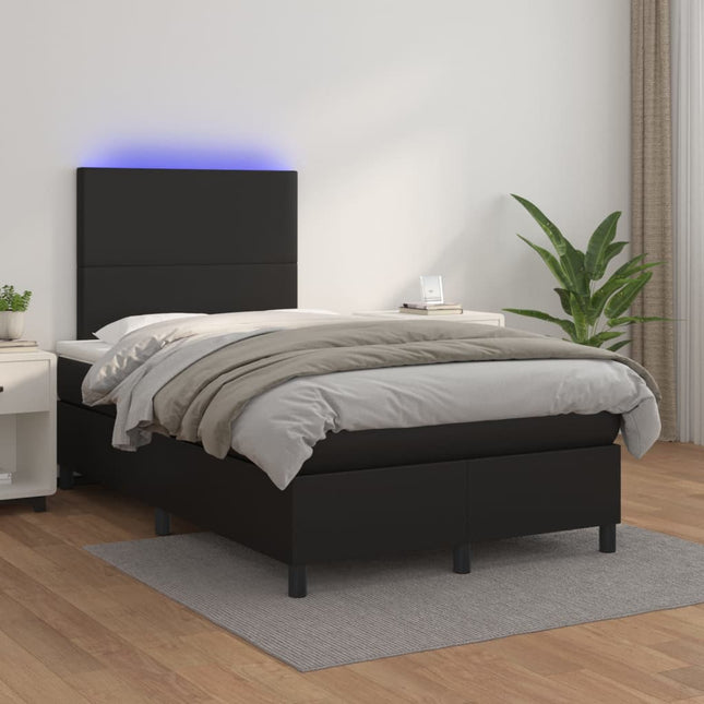 Boxspring Met Matras En Led Kunstleer Zwart 120 x 200 cm Effen ontwerp