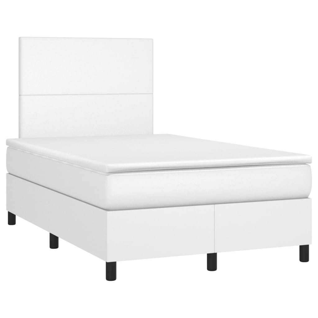 Boxspring Met Matras En Led Kunstleer Wit 120X200 Cm 120 x 200 cm Effen ontwerp