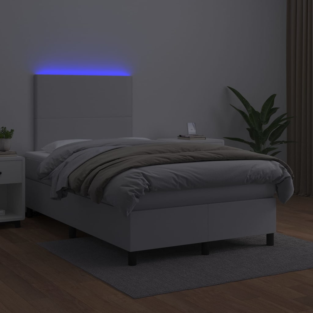 Boxspring Met Matras En Led Kunstleer Wit 120X200 Cm 120 x 200 cm Effen ontwerp