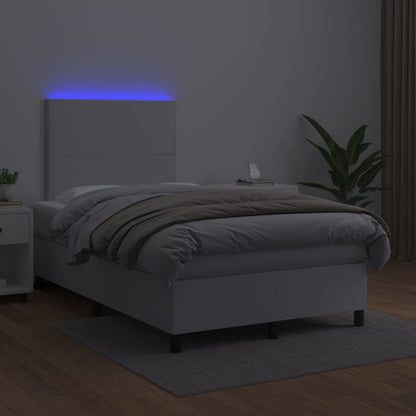 Boxspring Met Matras En Led Kunstleer Wit 120X200 Cm 120 x 200 cm Effen ontwerp