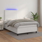 Boxspring Met Matras En Led Kunstleer Wit 120X200 Cm 120 x 200 cm Effen ontwerp