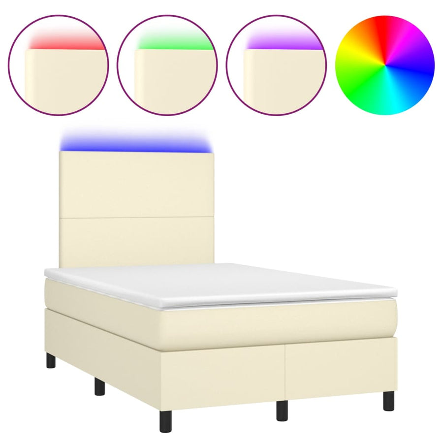 Boxspring Met Matras En Led Kunstleer Kleurig Crème 120 x 200 cm