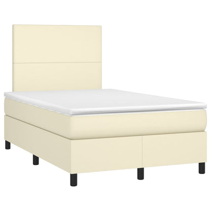 Boxspring Met Matras En Led Kunstleer Kleurig Crème 120 x 200 cm