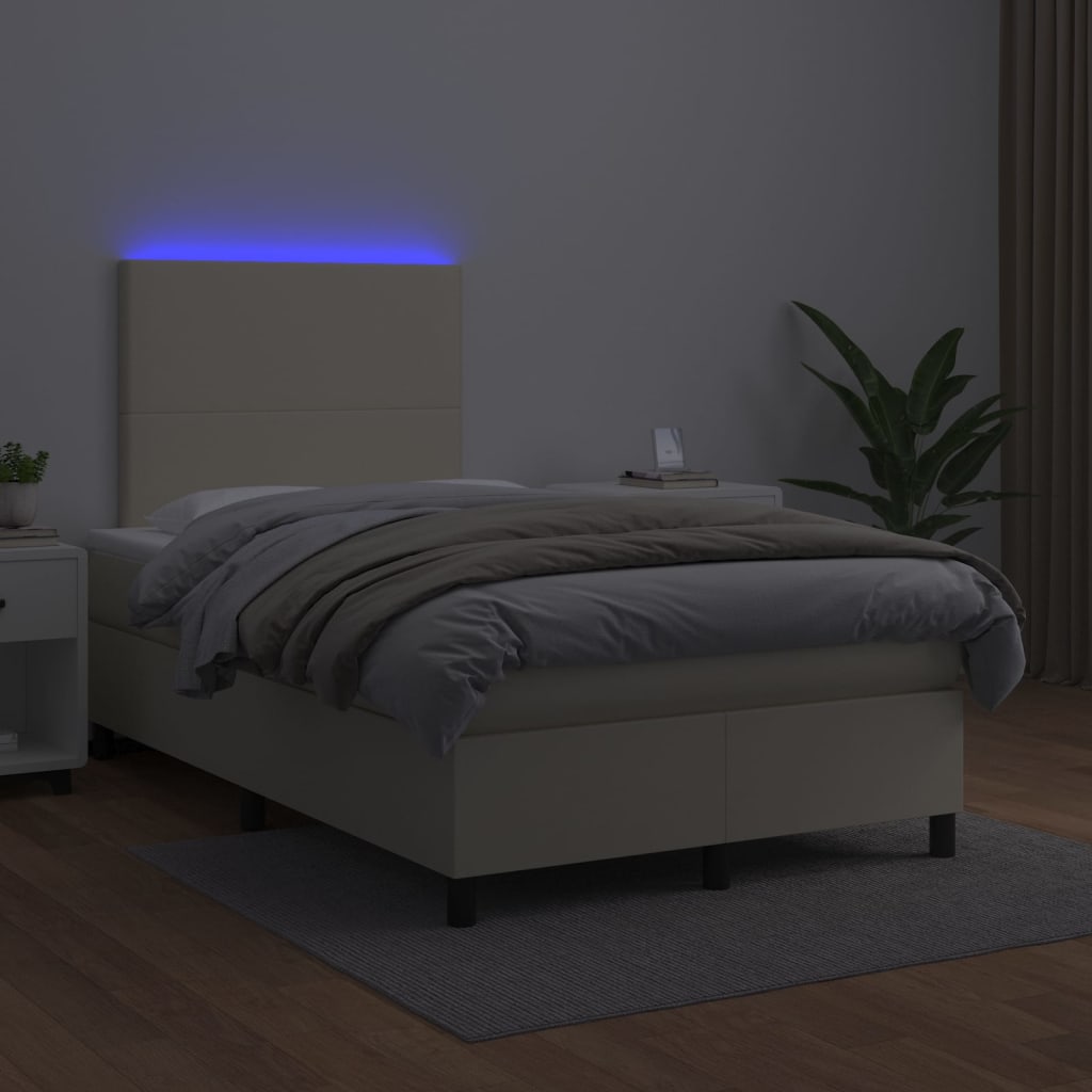 Boxspring Met Matras En Led Kunstleer Kleurig Crème 120 x 200 cm
