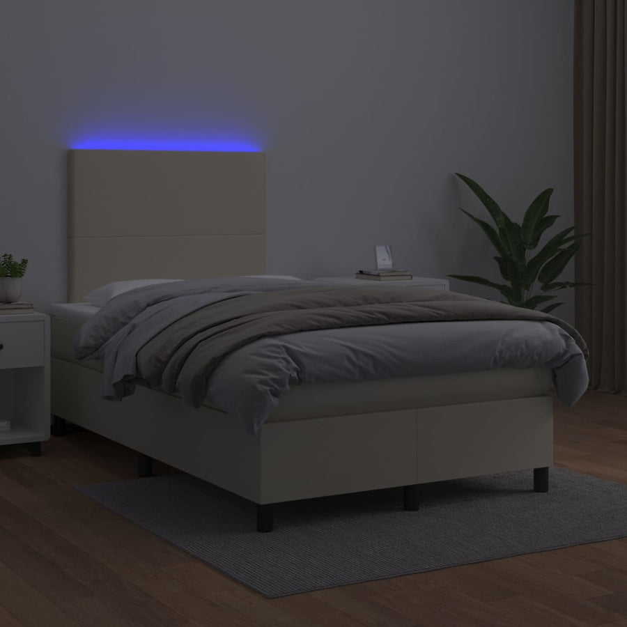 Boxspring Met Matras En Led Kunstleer Kleurig Crème 120 x 200 cm
