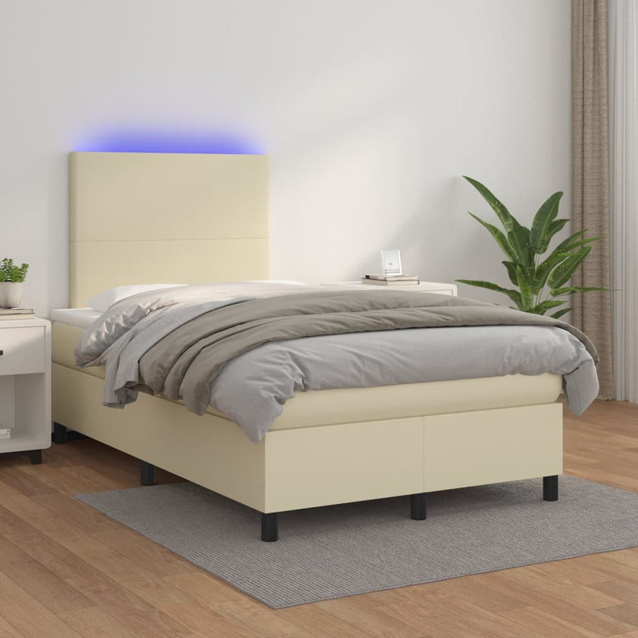 Boxspring Met Matras En Led Kunstleer Kleurig Crème 120 x 200 cm