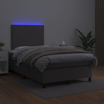 Boxspring Met Matras En Led Kunstleer Grijs 120X200 Cm 120 x 200 cm Effen ontwerp
