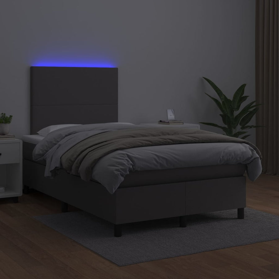 Boxspring Met Matras En Led Kunstleer Grijs 120X200 Cm 120 x 200 cm Effen ontwerp