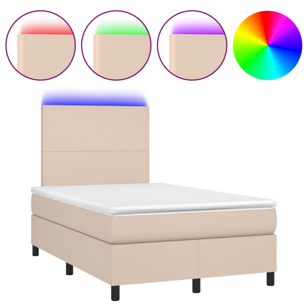 Boxspring Met Matras En Led Kunstleer Kleur 120X200Cm Cappuccino 120 x 200 cm Effen ontwerp