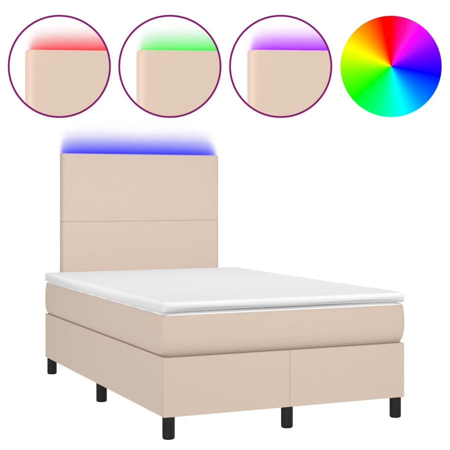 Boxspring Met Matras En Led Kunstleer Kleur 120X200Cm Cappuccino 120 x 200 cm Effen ontwerp