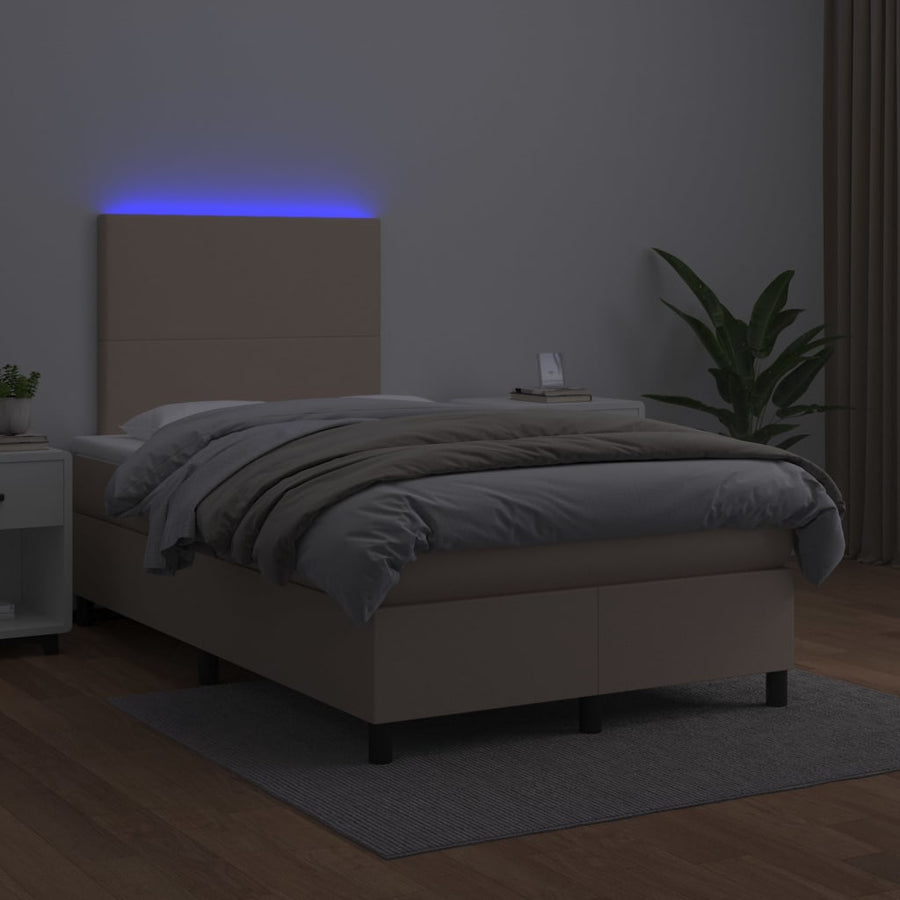 Boxspring Met Matras En Led Kunstleer Kleur 120X200Cm Cappuccino 120 x 200 cm Effen ontwerp