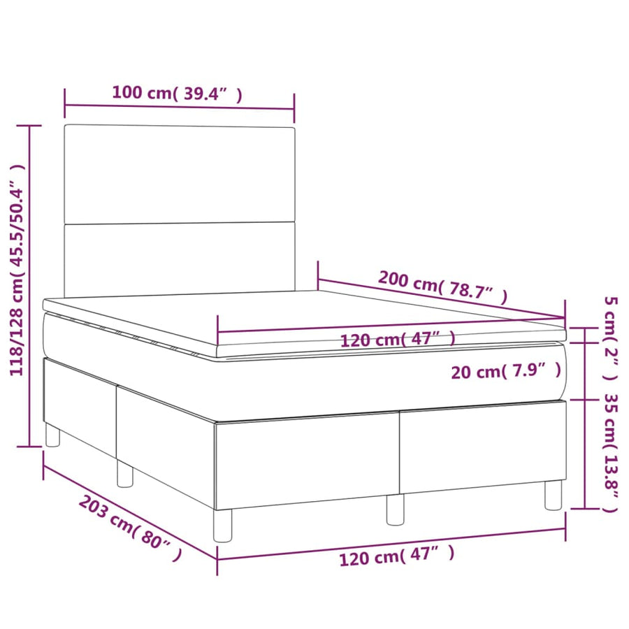 Boxspring Met Matras En Led Kunstleer Kleur 120X200Cm Cappuccino 120 x 200 cm Effen ontwerp