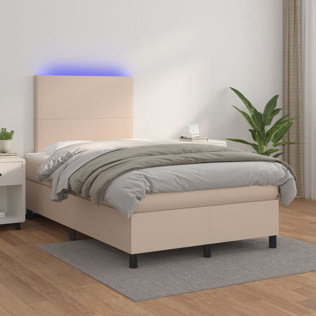 Boxspring Met Matras En Led Kunstleer Kleur 120X200Cm Cappuccino 120 x 200 cm Effen ontwerp