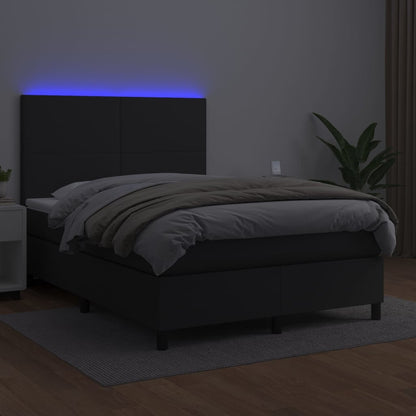 Boxspring Met Matras En Led Kunstleer Zwart 140 x 190 cm Effen ontwerp