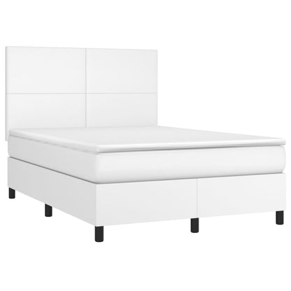 Boxspring Met Matras En Led Kunstleer Zwart Wit 140 x 190 cm Effen ontwerp
