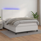 Boxspring Met Matras En Led Kunstleer Zwart Wit 140 x 190 cm Effen ontwerp