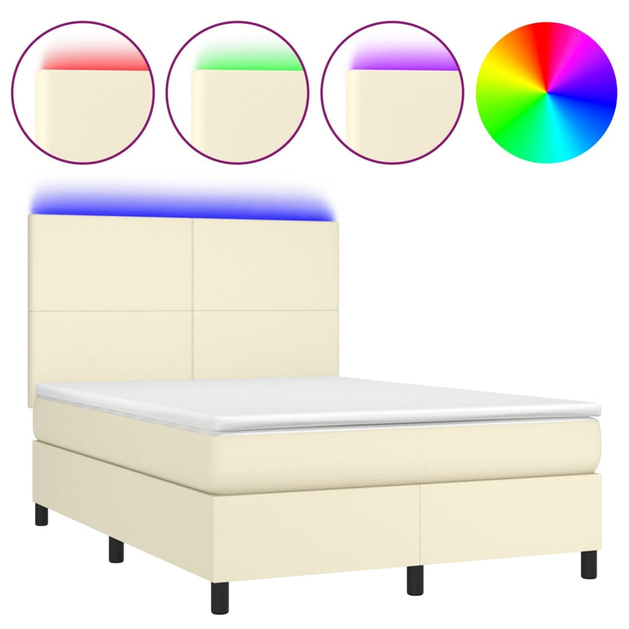 Boxspring met matras en LED kunstleer crèmekleurig 140x190 cm
