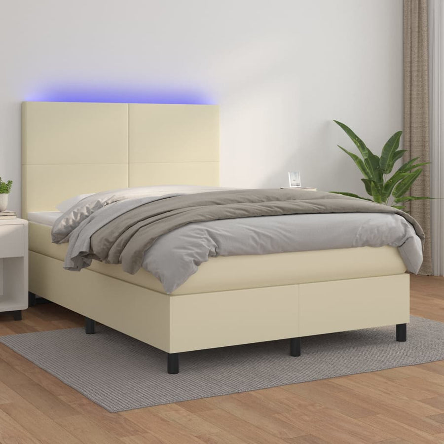 Boxspring met matras en LED kunstleer crèmekleurig 140x190 cm
