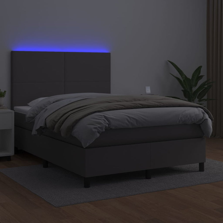 Boxspring met matras en LED kunstleer grijs 140x190 cm 140 x 190 cm Grijs