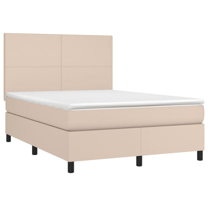 Boxspring Met Matras En Led Kunstleer Kleur 140X190Cm Cappuccino 140 x 190 cm Effen ontwerp