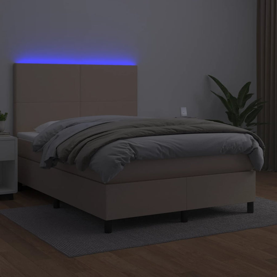 Boxspring Met Matras En Led Kunstleer Kleur 140X190Cm Cappuccino 140 x 190 cm Effen ontwerp