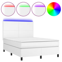 Boxspring Met Matras En Led Kunstleer Wit 140 x 200 cm Effen ontwerp