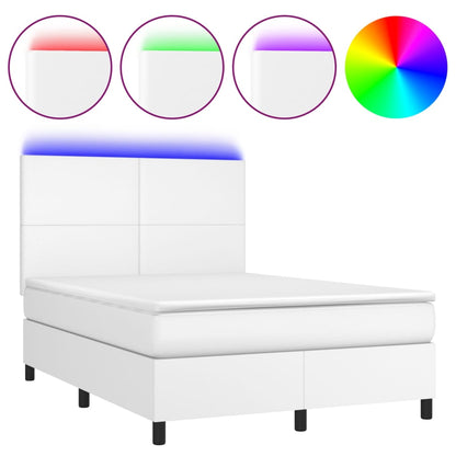 Boxspring Met Matras En Led Kunstleer Wit 140 x 200 cm Effen ontwerp