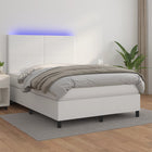 Boxspring Met Matras En Led Kunstleer Wit 140 x 200 cm Effen ontwerp