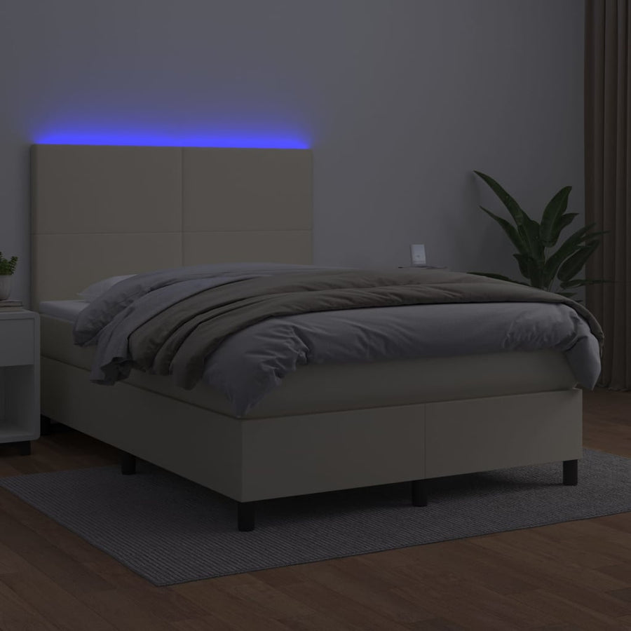 Boxspring Met Matras En Led Kunstleer Kleurig 140 x 200 cm