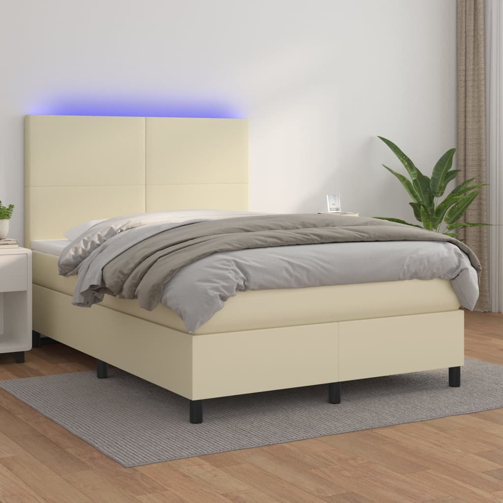 Boxspring Met Matras En Led Kunstleer Kleurig 140 x 200 cm