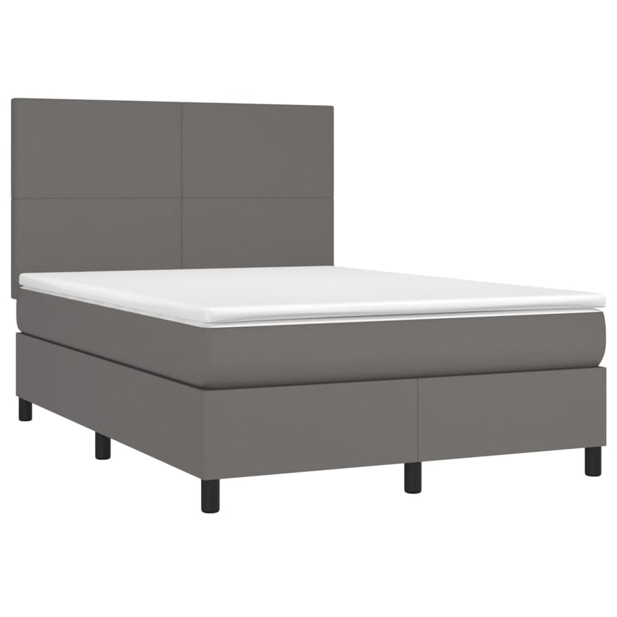 Boxspring Met Matras En Led Kunstleer Grijs 140 x 200 cm Effen ontwerp