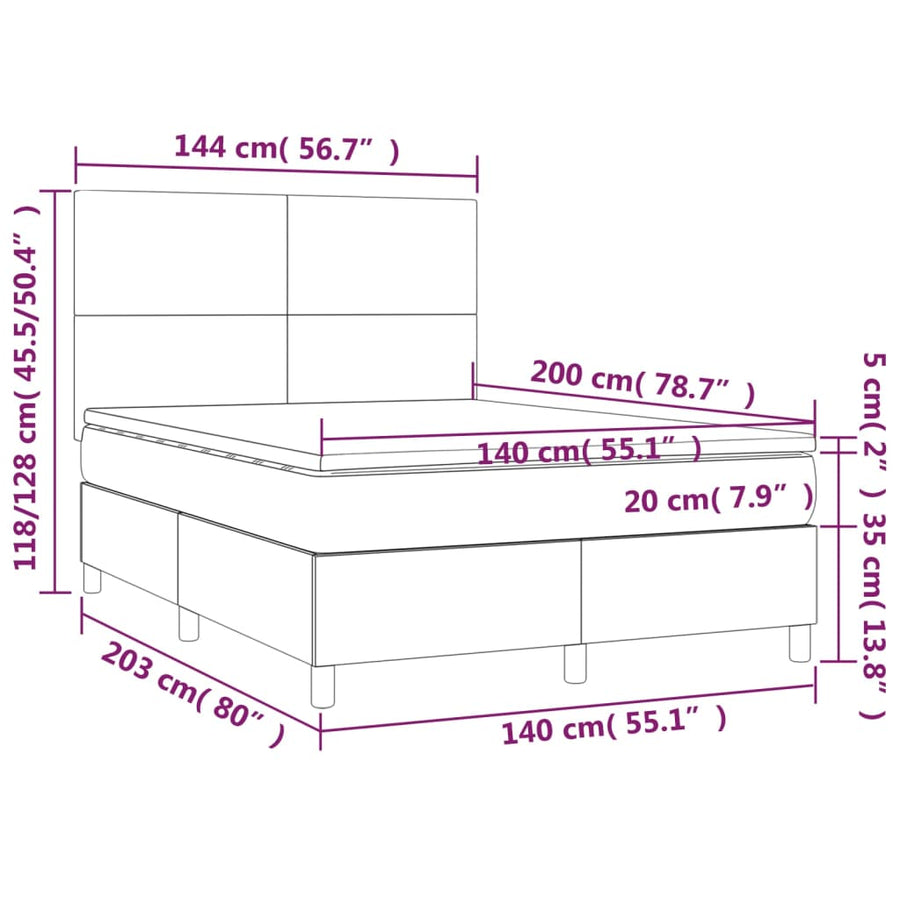 Boxspring Met Matras En Led Kunstleer Grijs 140 x 200 cm Effen ontwerp