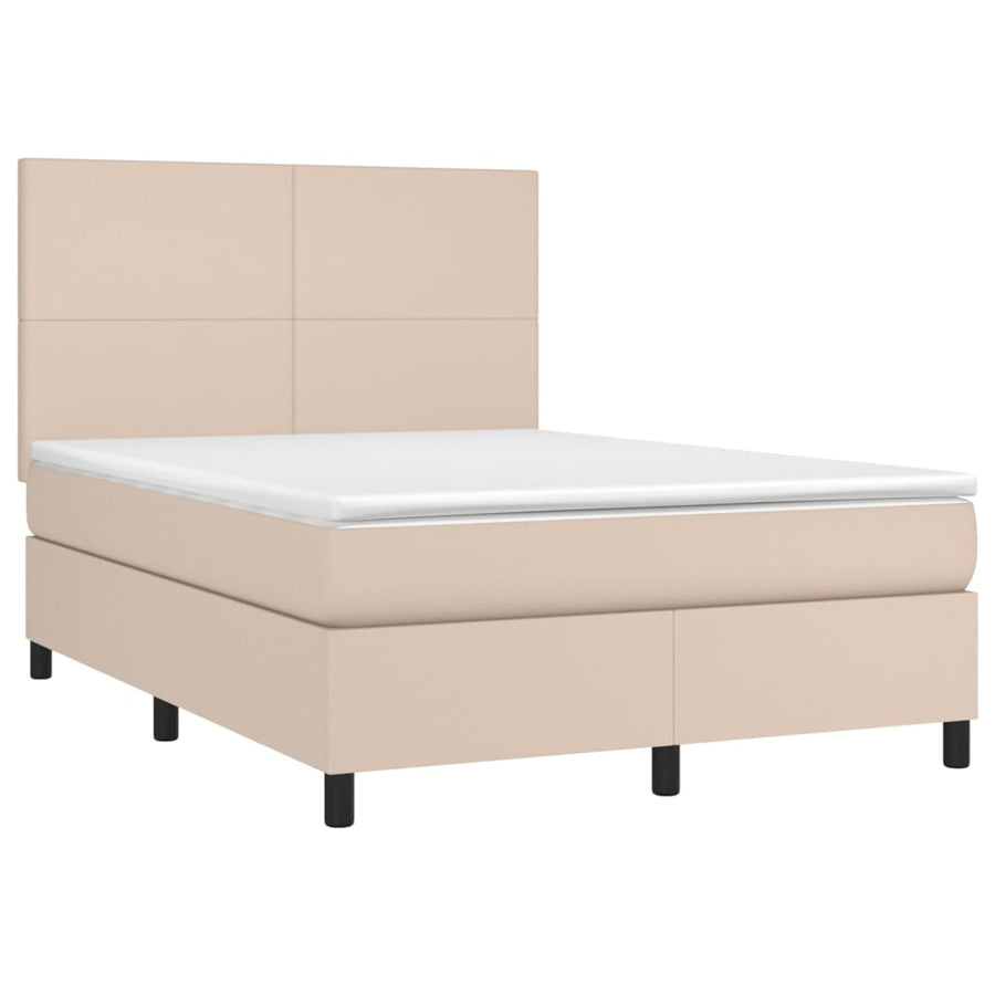 Boxspring Met Matras En Led Kunstleer Kleur 140X200Cm Cappuccino 140 x 200 cm Effen ontwerp